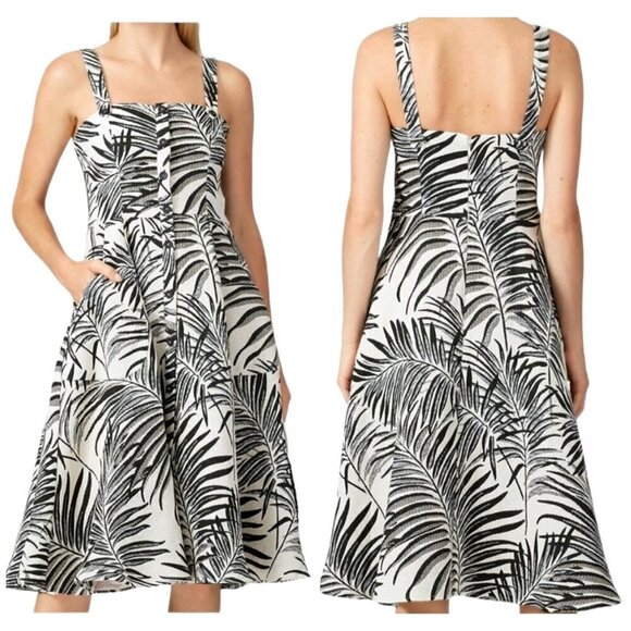 Hutch Aidy Dress Womens 10 Black Ivory Palm Print Button Front Knee Length - Picture 1 of 15